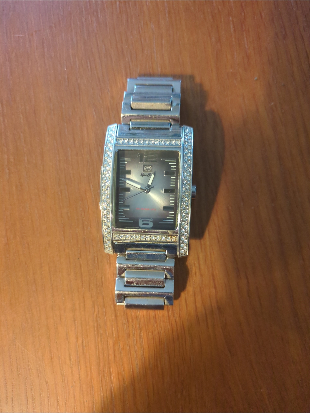 Marc Ecko E95001G1 Silver Rectangular Crystal Accent Watch - Dark Grey Dial